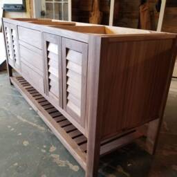 Custom Black Walnut Bathroom Vanity With Louvered Doors, Double Sink Base Cabinet - thumbnail 2