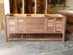 Custom Black Walnut Bathroom Vanity With Louvered Doors, Double Sink Base Cabinet - thumbnail 1
