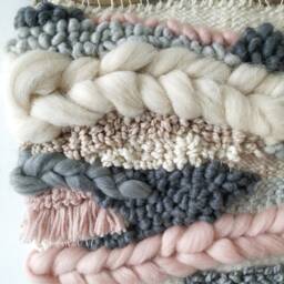 Handmade Woven Wall Hanging Gray & Pink Tapestry With Driftwood - thumbnail 3