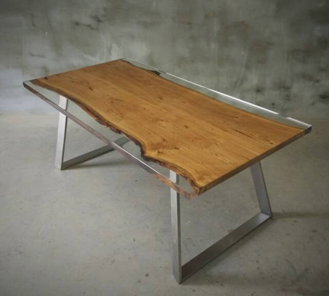 Live Edge Dining Table, Epoxy Resin Table, Oak Live Edge River Table - image 1