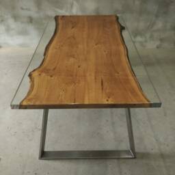 Live Edge Dining Table, Epoxy Resin Table, Oak Live Edge River Table - thumbnail 2