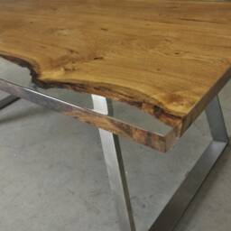 Live Edge Dining Table, Epoxy Resin Table, Oak Live Edge River Table - thumbnail 3