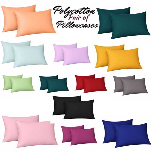 Polycotton Pair Of Pillowcase Plain Dyed Housewife Bed Pillow Cover Multi Colors 75x50cm - image 1