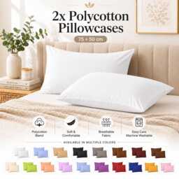 Polycotton Pair Of Pillowcase Plain Dyed Housewife Bed Pillow Cover Multi Colors 75x50cm - thumbnail 1