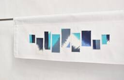 Bathroom Valance - Teal With White & Navy Rectangles, Modern Window Topper, Lake House Sea Nautical Coastal Valence, Custom Made - thumbnail 1