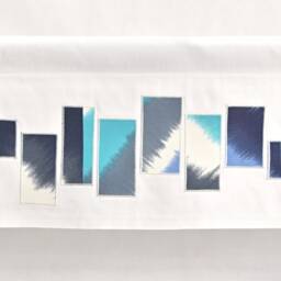 Bathroom Valance - Teal With White & Navy Rectangles, Modern Window Topper, Lake House Sea Nautical Coastal Valence, Custom Made - thumbnail 2