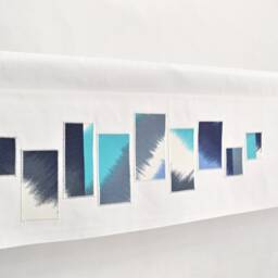 Bathroom Valance - Teal With White & Navy Rectangles, Modern Window Topper, Lake House Sea Nautical Coastal Valence, Custom Made - thumbnail 3