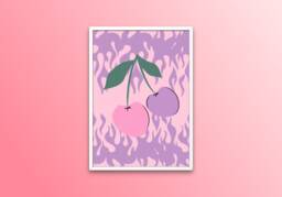 Y2K Cherries & Flames Print - Pastel Aesthetic, Purple & Pink, Groovy Funky Colourful Artwork, Festival Inspired Art, Trendy Poster - thumbnail 1
