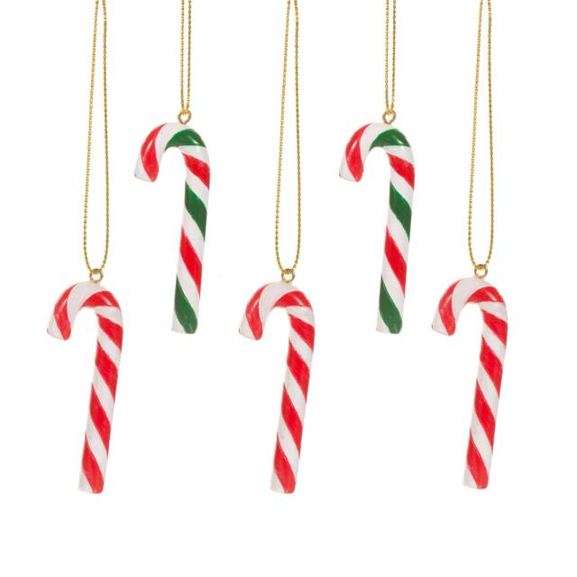 Red White Green Striped Candy Cane Hanging Christmas Tree Decorations - Set Of 4 - Winter Wonderland Festive Season Classic Fun Sweet Gift
