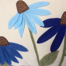 Blue Cone Flower Pillow Cover, Felt Floral Applique Throw, 3D Cushion, Summer Patch Accent - thumbnail 4