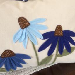 Blue Cone Flower Pillow Cover, Felt Floral Applique Throw, 3D Cushion, Summer Patch Accent - thumbnail 2
