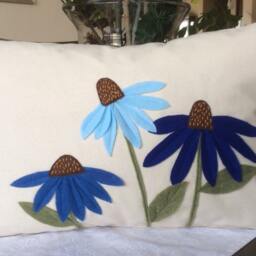Blue Cone Flower Pillow Cover, Felt Floral Applique Throw, 3D Cushion, Summer Patch Accent - thumbnail 3