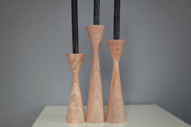 Handmade Ash Wood Candlestick Set Scandinavian Rustic Home Decor - image 1