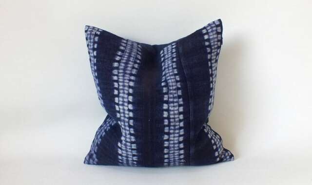 Hmong Pillow Case Hand Woven Hemp Throw Cushion Cover Tribal Decorative Textile Indigo Navy Blue Batik Indigo Textile Home Handcrafted Kilim - image 1