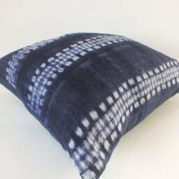 Hmong Pillow Case Hand Woven Hemp Throw Cushion Cover Tribal Decorative Textile Indigo Navy Blue Batik Indigo Textile Home Handcrafted Kilim - thumbnail 4