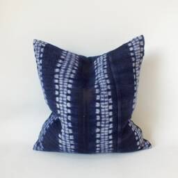 Hmong Pillow Case Hand Woven Hemp Throw Cushion Cover Tribal Decorative Textile Indigo Navy Blue Batik Indigo Textile Home Handcrafted Kilim - thumbnail 3