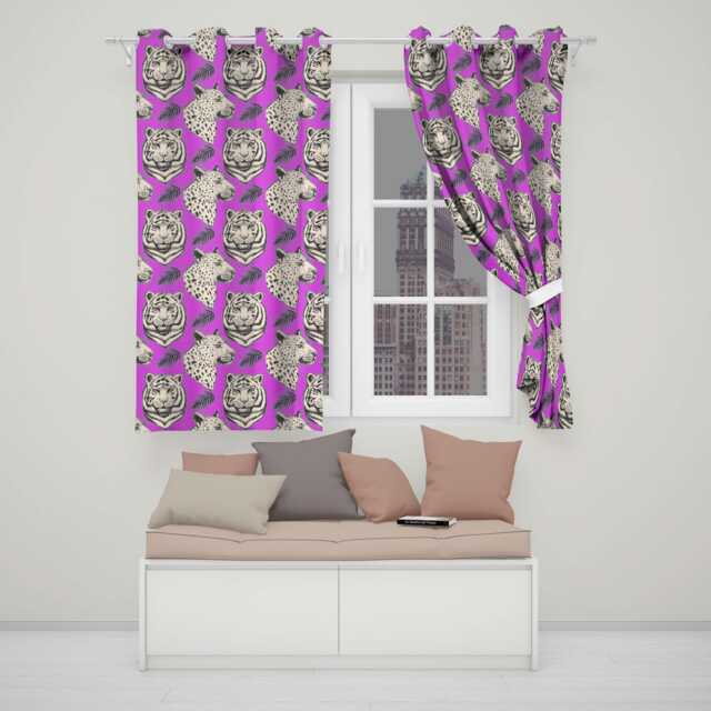 Purple Tigers Leopards Eyelet Blackout Curtains Wild Animal Print Window Drapes Jungle Pattern Curtain Panels Thermal Dark - image 1
