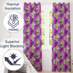 Purple Tigers Leopards Eyelet Blackout Curtains Wild Animal Print Window Drapes Jungle Pattern Curtain Panels Thermal Dark - thumbnail 2