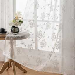 Custom White Sheer Curtain Flower Sequins Voile, Made To Measure - thumbnail 2
