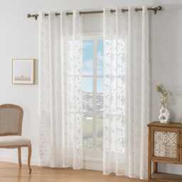 Custom White Sheer Curtain Flower Sequins Voile, Made To Measure - thumbnail 3