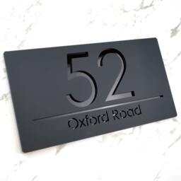 K Smart Sign - Bellissima H3 Laser Cut Matt Dark Gray Anthracite & Gloss Black Personalised Floating House Plaque 300mm X 160mm - thumbnail 2