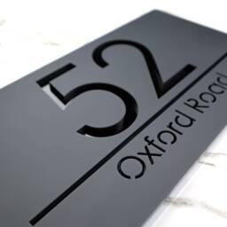 K Smart Sign - Bellissima H3 Laser Cut Matt Dark Gray Anthracite & Gloss Black Personalised Floating House Plaque 300mm X 160mm - thumbnail 1