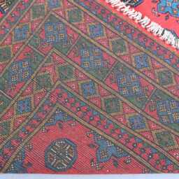 6'5x9'4 Red Area Rug, Green Brown Blue Afghan Hand Knotted Veg Dyes Soft Wool Turkmen Tribal Bukhara Oriental Living Room Rug - thumbnail 4