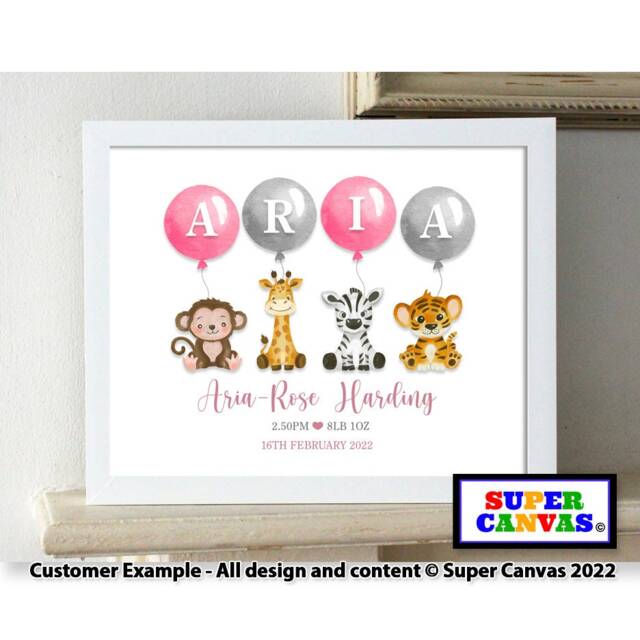 Safari Jungle Animal Baby Girl Name Personalised Nursery Picture Framed A4 Print Daughter Handmade Christening 1st Birthday Baptism Gift - image 1