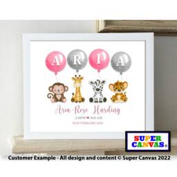 Safari Jungle Animal Baby Girl Name Personalised Nursery Picture Framed A4 Print Daughter Handmade Christening 1st Birthday Baptism Gift - thumbnail 1