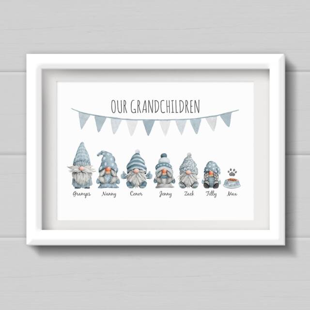 Personalised Gonk Print, Birthday Gift For Nana From Grandkids, Family Print Mum Or Grandma - image 1