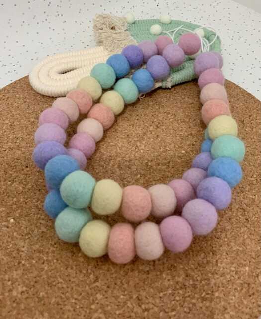Pastel Rainbow Felt Ball Curtain Tie Backs 100% Wool - image 1