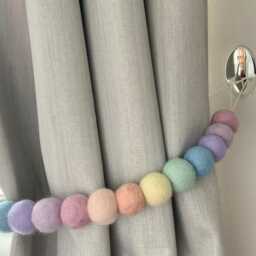 Pastel Rainbow Felt Ball Curtain Tie Backs 100% Wool - thumbnail 2