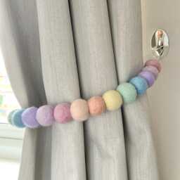 Pastel Rainbow Felt Ball Curtain Tie Backs 100% Wool - thumbnail 3