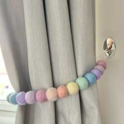 Pastel Rainbow Felt Ball Curtain Tie Backs 100% Wool - thumbnail 4