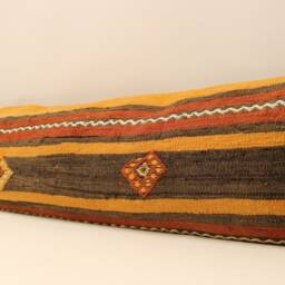 Kingsize Kilim Pillow Cover, Vintage Wool Boho Cushion - 12x47 - thumbnail 3