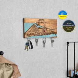 Personalized Wood Map Key Holder, Magnetic Entryway Rack - thumbnail 4