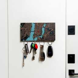 Personalized Wood Map Key Holder, Magnetic Entryway Rack - thumbnail 2