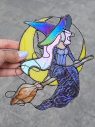 stained Glass Witch Wall Hanging Suncatcher - Spooky Halloween Home Decor - thumbnail 1