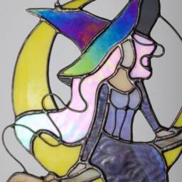 stained Glass Witch Wall Hanging Suncatcher - Spooky Halloween Home Decor - thumbnail 4