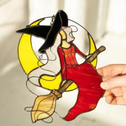 stained Glass Witch Wall Hanging Suncatcher - Spooky Halloween Home Decor - thumbnail 2