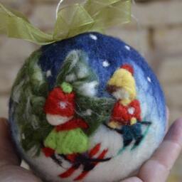 Hand-Painted Skiers Christmas Ball Unbreakable Felt Ornament - thumbnail 2
