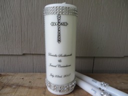 Personalized Unity Candle Set Rhinestone Cross, Love Is Patient Verse - thumbnail 1