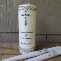 Personalized Unity Candle Set Rhinestone Cross, Love Is Patient Verse - thumbnail 2