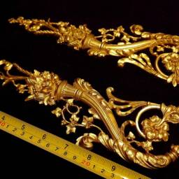 Large Pair Gilt Gold Or White French Style Decorative Onlay Applique Wall Furniture Moulding Pediment Plastic Decoration - thumbnail 3