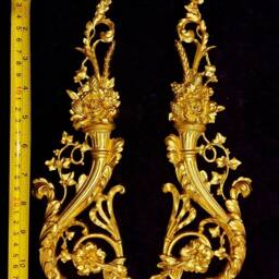 Large Pair Gilt Gold Or White French Style Decorative Onlay Applique Wall Furniture Moulding Pediment Plastic Decoration - thumbnail 2