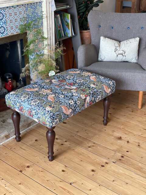 Upholstered Bench Seat in William Morris Tapestry Fabric, Footstool - image 1