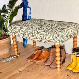 Upholstered Bench Seat in William Morris Tapestry Fabric, Footstool - thumbnail 2