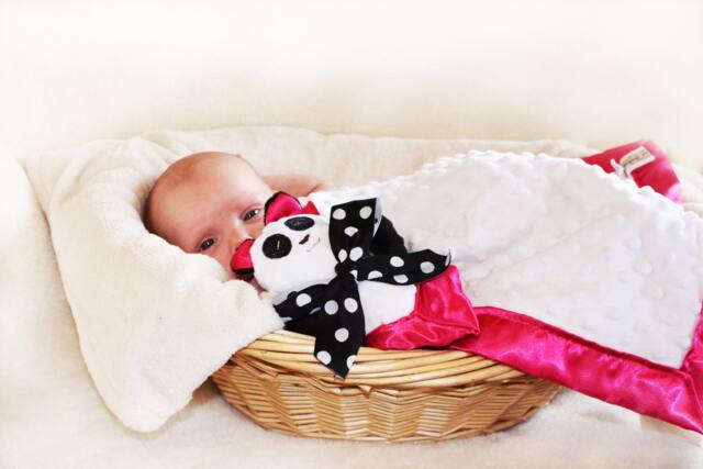 Minky Panda Bear Lovey Satin Security Blanket, Baby Toy - image 1