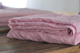 Linen Flat Sheet in A Melange Pink Color Queen King Twin 100% Flax Softened Sheet Rose Linen Bedding - thumbnail 1