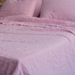 Linen Flat Sheet in A Melange Pink Color Queen King Twin 100% Flax Softened Sheet Rose Linen Bedding - thumbnail 2